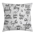 thumbnail image 1 of Family Throw Pillow Cushion Cover, Various Calligraphy Family Lettering Set Sweet Collection Birds Crown Blooms, Decorative Square Accent Pillow Case, 18 X 18 Inches, Black Light Grey, by Ambesonne, 1 of 2
