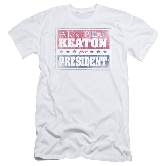 Family Ties Men's Alex For President Slim Fit T-shirt Medium White