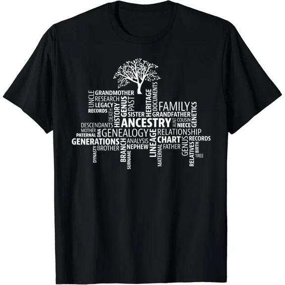Family Tree Ancestry Genealogy Word Cloud Historian Gift Unisex T-Shirt, S-5XL