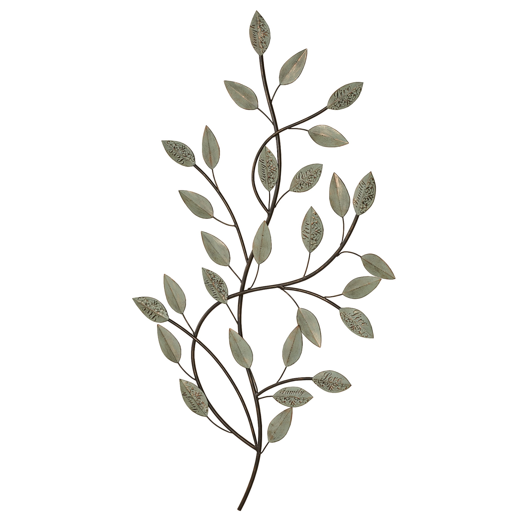 Family Tree Branch Metal Leaves Wall Art Dusty Sage 40"W x 1.5"D x 23"H