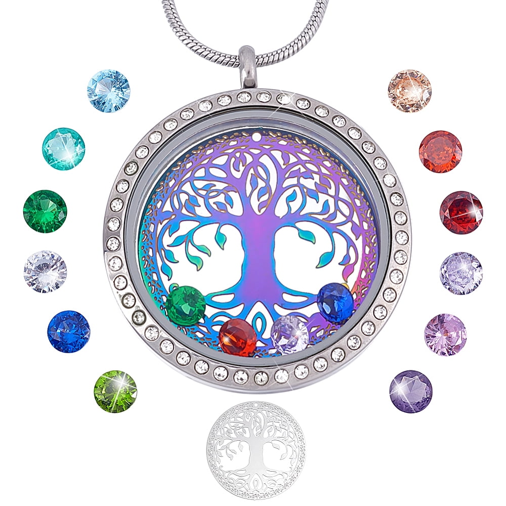 Family Tree of Life Floating Locket Memory Locket Charm with Stainless ...