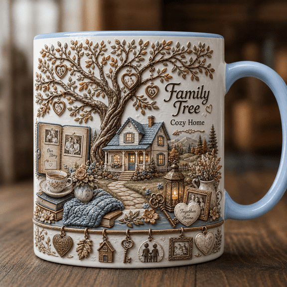 Family Tree Mug Personalized Look Custom Photo Style Cozy Home Family Gift Cup