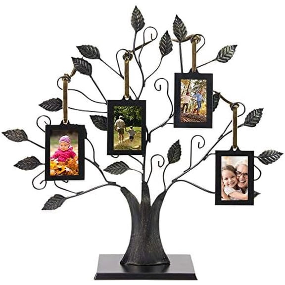 Family Tree Photo Frame Family Tree Picture Frame with 4 Hanging Picture Frames Wall Decor Brushed Bronze Photo Frame Ornament for Home and Office Decor