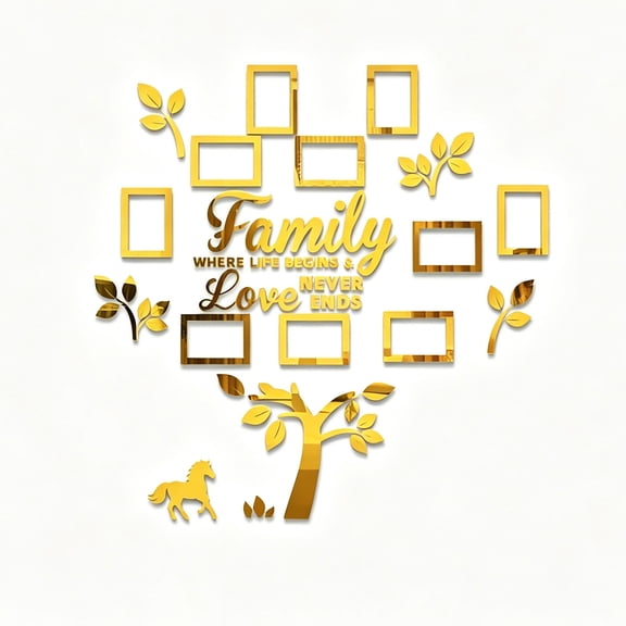 Family Tree Photo Frame Wall Sticker - DIY Mirror Acrylic Family Tree Wall Decor With Picture Frames, Heartwarming Quote, 1 Pack