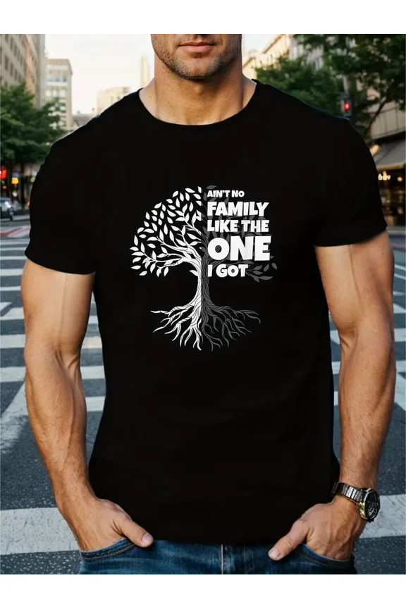 Family Tree Roots Quote Men Gift for Dad Short Sleeve Casual Black Graphic Tee Shirt