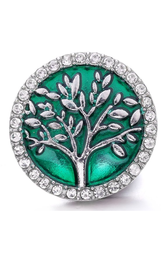 Snap Jewelry 18MM Green Family Tree Ginger Charm with Rhinestone Accents