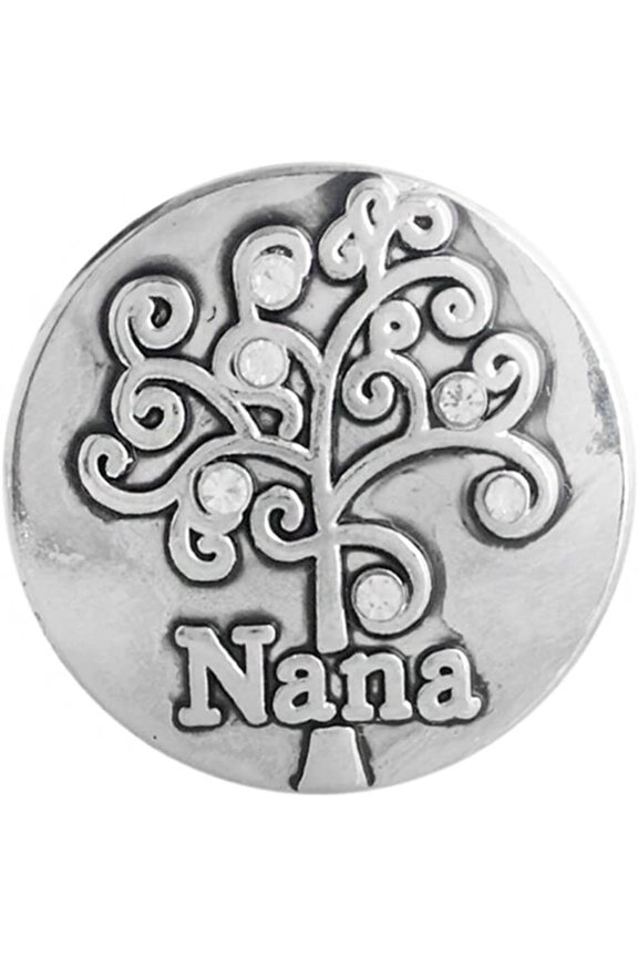 Snap Jewelry 18MM Nana Family Tree Ginger Charm with Rhinestone Accents in Silver Tone