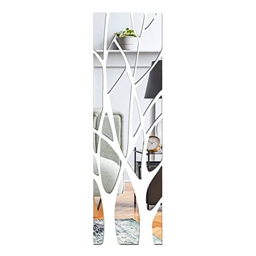 Family Tree Wall Art 3D DIY Acrylic Decorative Mirror Wall Stickers Tree Branch Decals for Living Room Bedroom Kitchen The Home Modern Decorations 135x37cm (Silver)