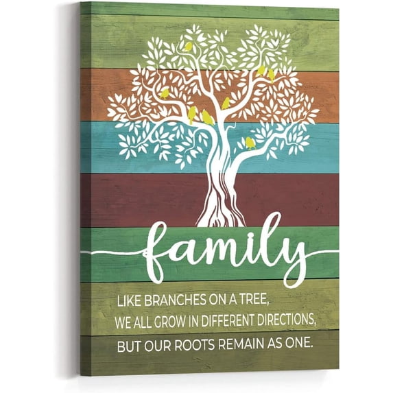 Family Tree Wall Art Canvas,Rustic Multicolor Tree Abstract Home Decorations Quote Canvas Prints Framed Wall Art Ready to Hang For Home Living Room Bedroom Wall Decor 12"x16"