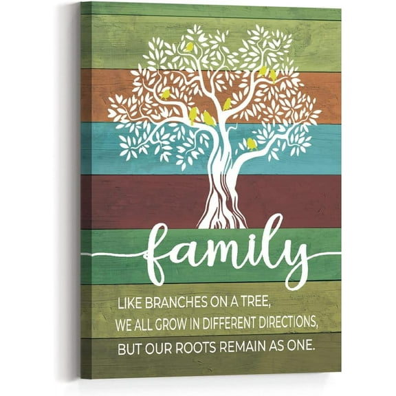 Family Tree Wall Art Canvas,Rustic Multicolor Tree Abstract Home Decorations Quote Canvas Prints Framed Wall Art Ready to Hang For Home Living Room Bedroom Wall Decor 12" x 15