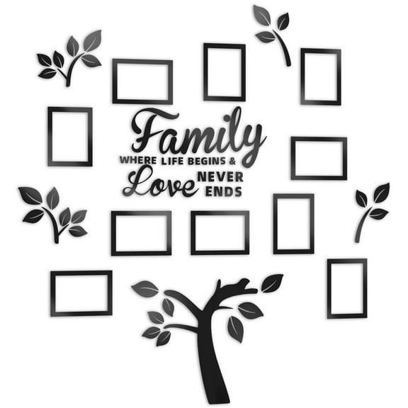 Family Tree Wall Decal Acrylic DIY Wall Decor Living Room Family Tree Wall Decor Sticker Removable Wall 3D Picture Frames Collage Wall Decor Living Room Wall Decor 47 x 47 Inch(Black)