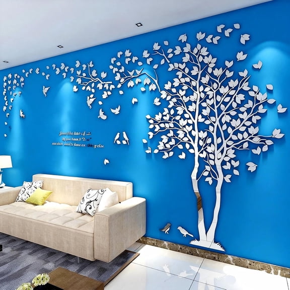 Family Tree Wall Decor Decals - DIY 3D Tree of Life Wall Art Large Decal Stickers Silver Decor Living Room Mural for Bedroom Hallway Home TV Background (Silver Right,L-118X60in)