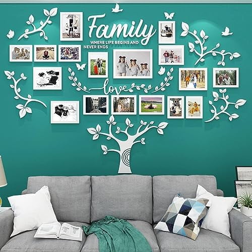 Family Tree Wall Decor - Picture Frames Collage 4x6 5x7 8x10 11x14 3D DIY-Acrylic Photo Frame for Living Room (White 57 * 81in)