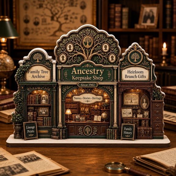 Family Tree Wooden Block Desk Keepsake for Genealogy Gift