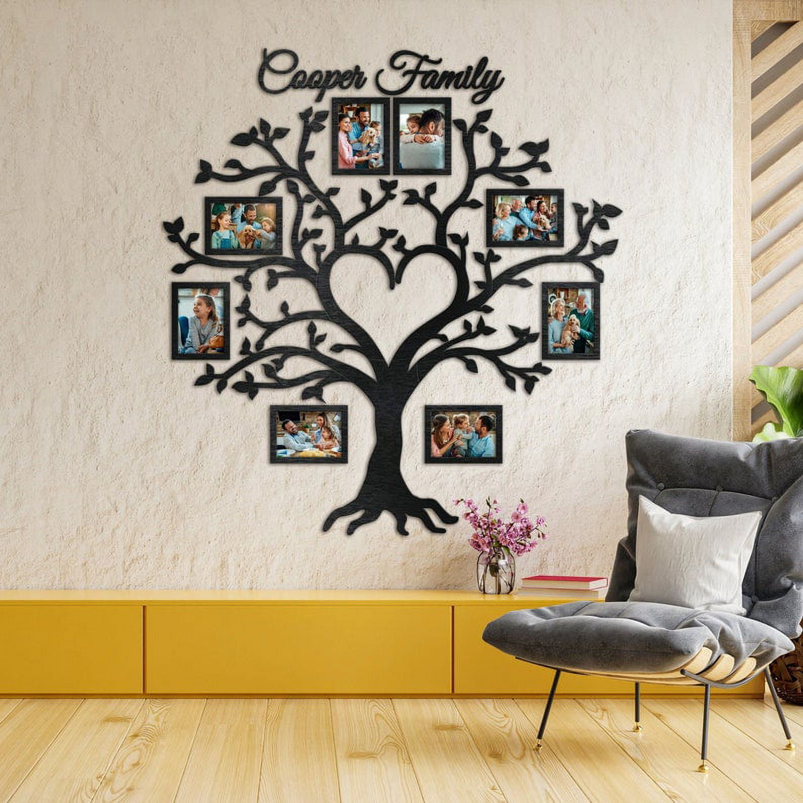 Family Tree with Frame as Heart Wooden Family Tree with Heart Wall Art