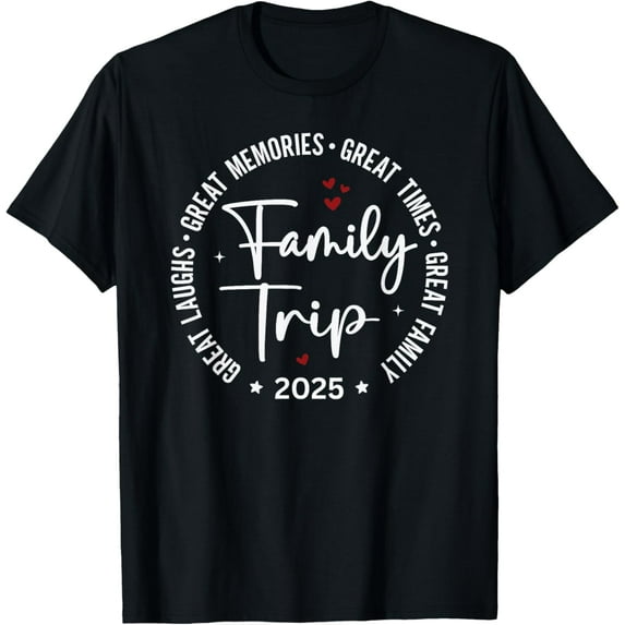 Family Trip Vacation 2025 Matching Group T-ShirtMen and women, Black T-shirt, size: Extra large