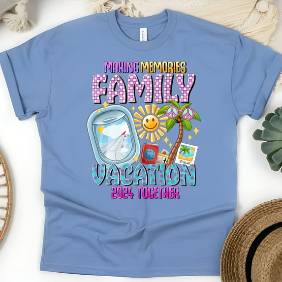 Family Vacation 2024 T-Shirt – Making Memories Tee with Palm Tree and Peace Sign, CarolinaBlue, Size 4XL