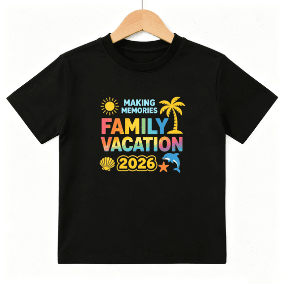 Family Vacation 2026 Boys Graphic Tee, Beach Summer Trip 100% Cotton Kids Short Sleeve T-Shirt