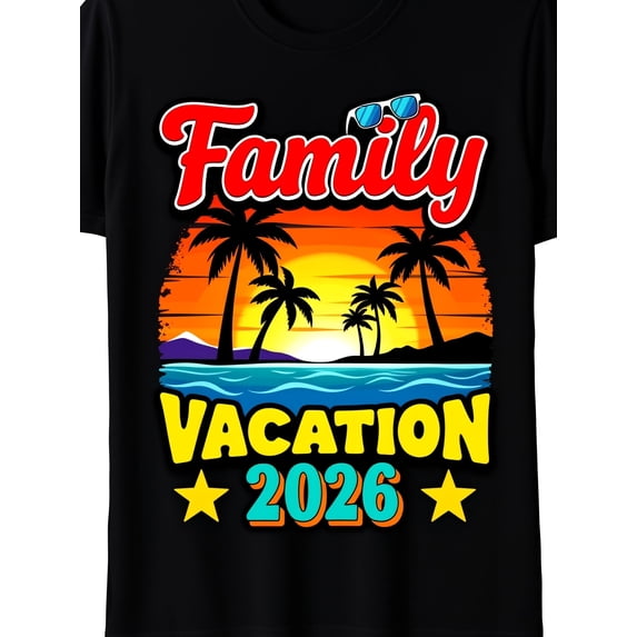 Tree Plan In Graphics Family Vacation 2026 Retro Sunset Palm Trees Beach Graphic Unisex ...