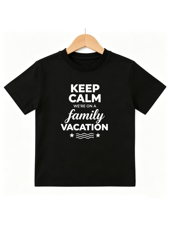Family Vacation Boys Graphic Tee, Keep Calm Travel Trip Memories 100% Cotton Kids Short Sleeve T-Shirt