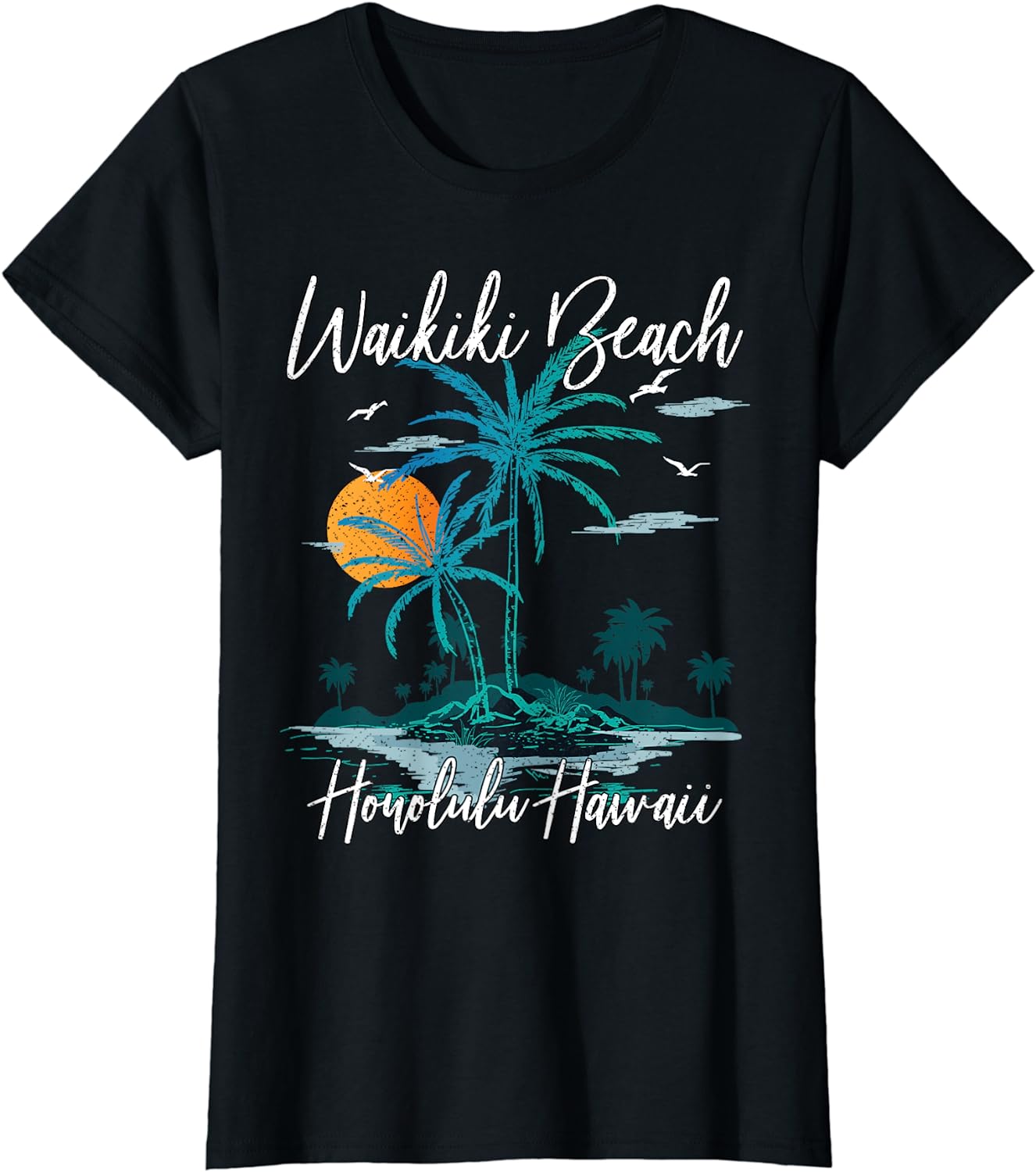 Family Vacation Retro Sunset Honolulu Hawaii Waikiki Beach TShirt