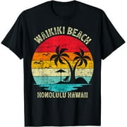 Family Vacation Vintage Retro Honolulu Hawaii Waikiki Beach T-Shirt Black 3X-Large