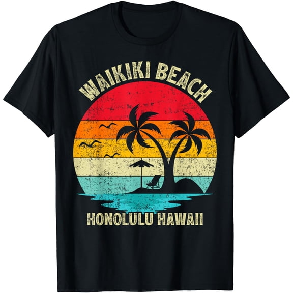 Family Vacation Vintage Retro Honolulu Hawaii Waikiki Beach T-Shirt
