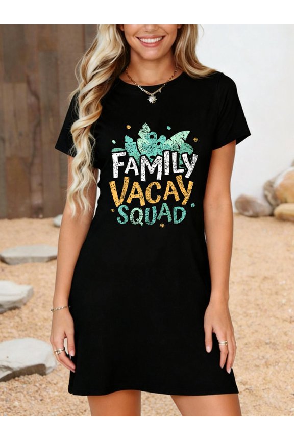 Family Vacay Squad Vacation Relatives Holidays Family T-Shirt Dress Summer Vacation Dress Casual Resort Wear