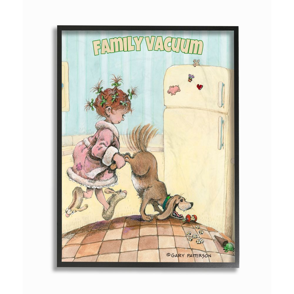 Family Vacuum Funny Cartoon Pet Dog Design Oversized Framed Giclee Texturized Art by Gary Patterson