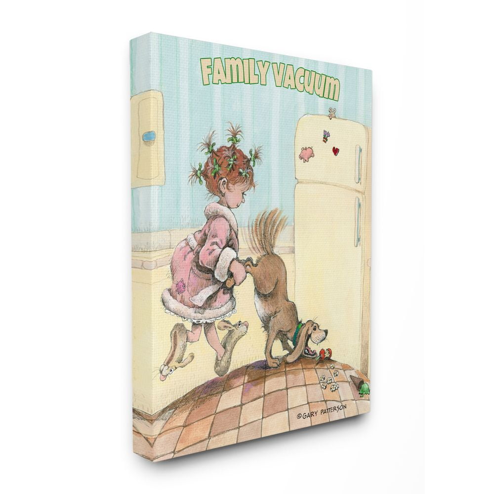 Family Vacuum Funny Cartoon Pet Dog Design Super Oversized Stretched Canvas Wall Art by Gary Patterson