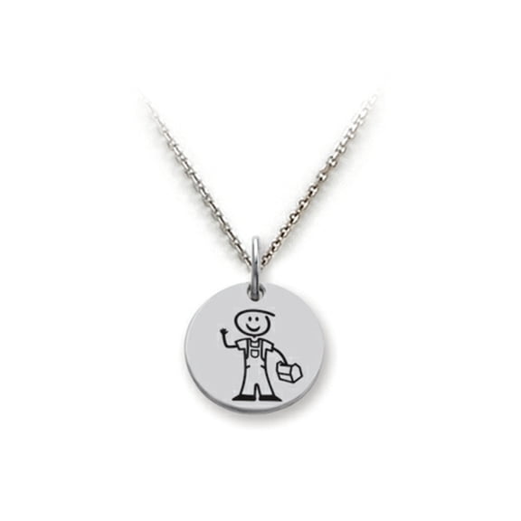 Family Values� 925 Sterling Silver Blue Collar Dad Disc Pendant Necklace - Chain Included