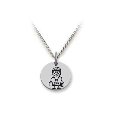 Family Values? 925 Sterling Silver Shopping Mom Disc Pendant Necklace - Chain Included