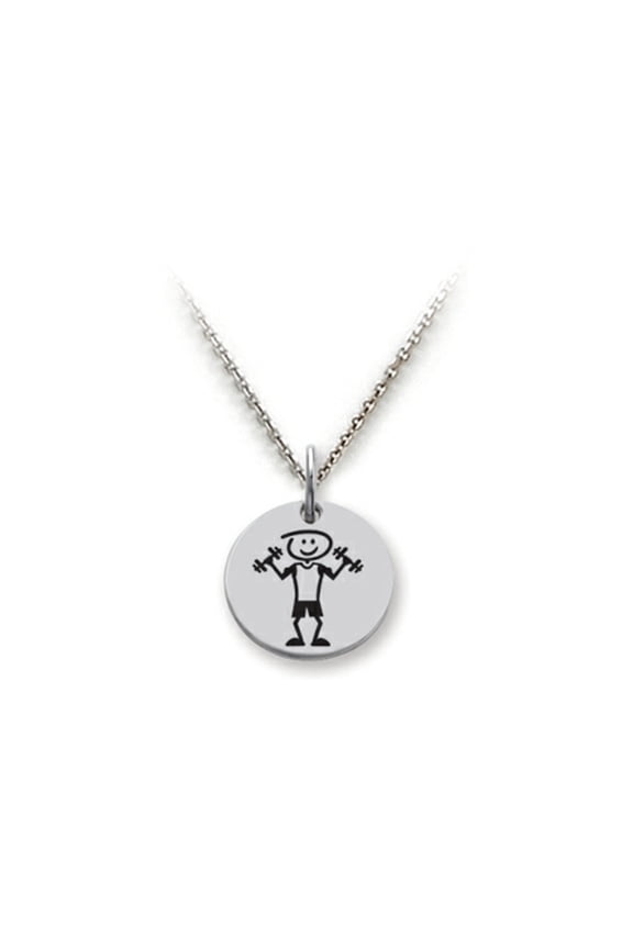 925 Sterling Silver Weightlifter Disc Pendant Necklace - Chain Included