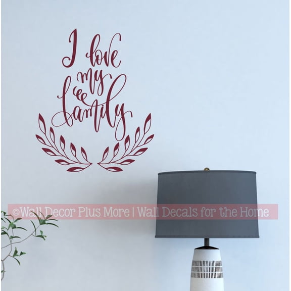 Family Wall Decals, I Love My Family Quotes Wall Decor for Living Room, Kitchen & Bedroom - Die-Cut Vinyl Wall Art Lettering 23x19-Inch Burgundy