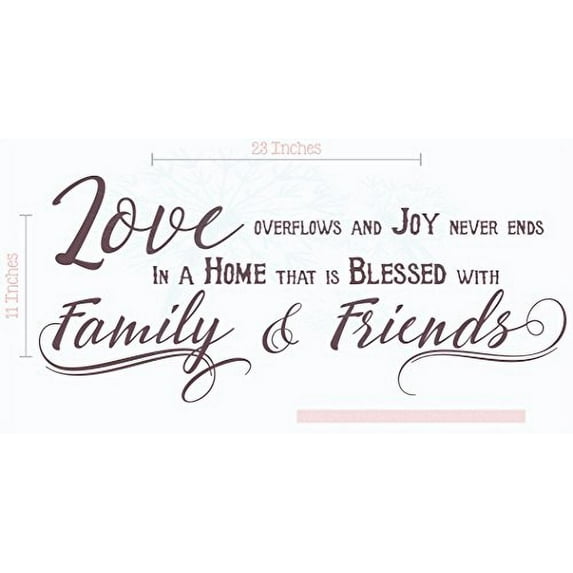 Family Wall Decals - Love Overflows Joy Never Ends - Home Vinyl Lettering Decor Stickers 23x11-Inch Eggplant