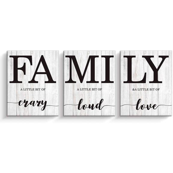 Family Wall Decor, Canvas Wall Art for Living Room Set of 3 Inspirational Canvas Prints, Framed Wood HD Modern Background Home Decor (Family-3W, 12 x 15 x 3)