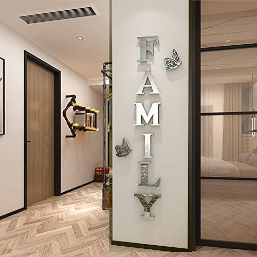 Family Wall Decor Letter Signs Acrylic Mirror Wall Stickers Decorations for Living Room Bedroom Home Decor Wall Decals (Silver, 61 X 23)