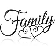 Family Wall Sign Metal Family Wall Decor Black Family Word Wall Art Farmhouse Wall Ornament Rustic Decorative Wall Sign Wall Hanging Decoration for Living Room Bedroom Dining Room Kitchen Home Office