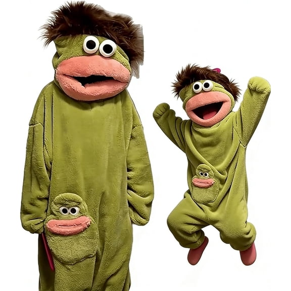 Family Warm Big Mouth Monster Onesie Pajamas for Men,Cozy Ultra-Soft Plush One-Piece Loungewear, Green XL