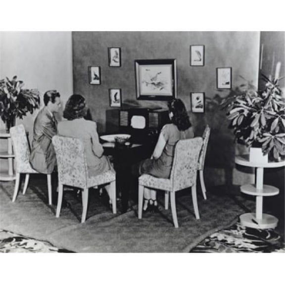 Family Watching Television on RCAs First Commercially Produced Black & White Television Set Model 630TS - Ca 1946 Poster Print