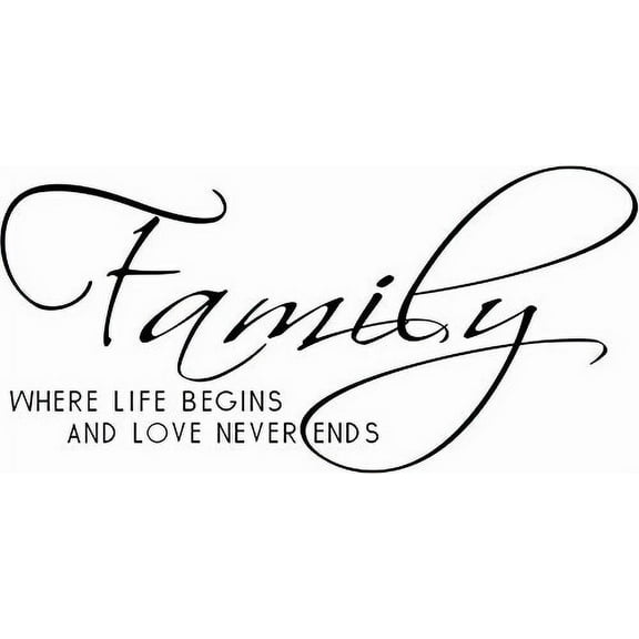 Family Where Life Begins And Love Never Ends, Vinyl Wall Decal by Scripture Wall Art, 11"22" Black, Family