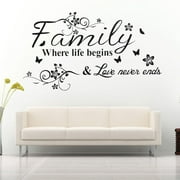 Family Where Life Begins Decal Mural Wall Sticker DIY Art Quote Words Home Decor or Luminous wall stickers