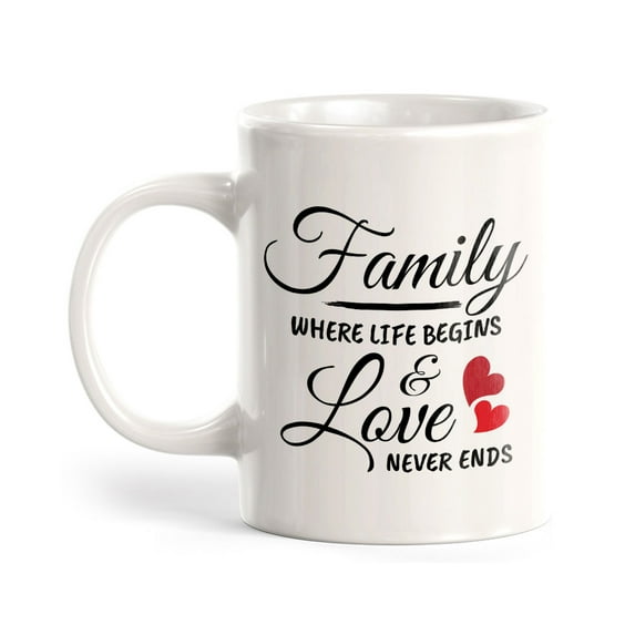 Family Where Life Begins & Love Never Ends 11oz Plastic Coffee Mug | Cute Loving Family Cups