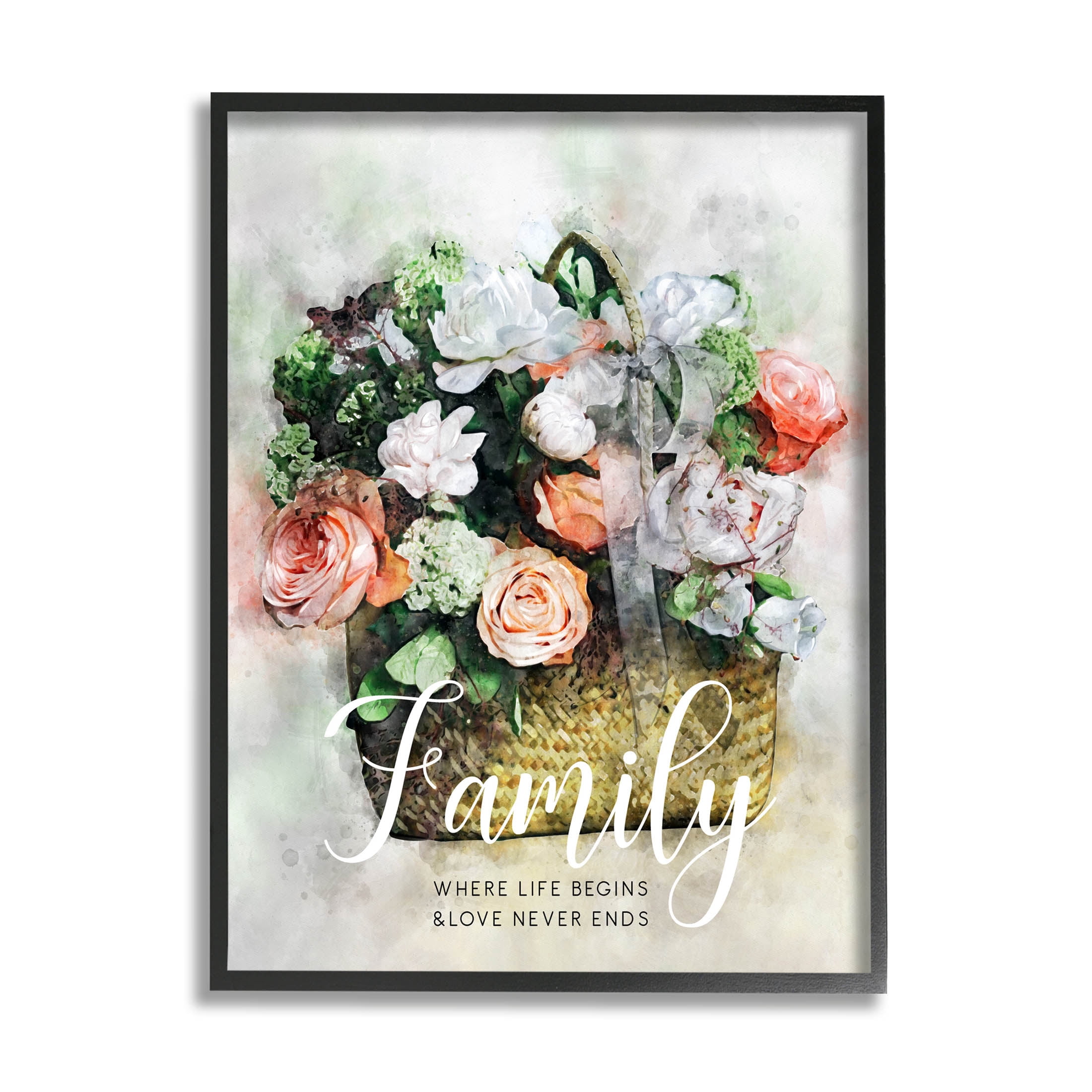 Family Where Life Begins Phrase Botanical & Floral Graphic Art Black Framed Art Print Wall Art