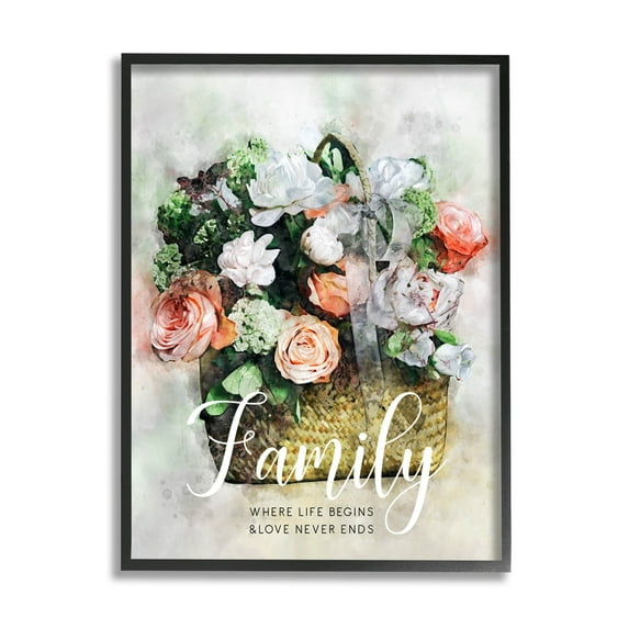Family Where Life Begins Phrase Botanical & Floral Graphic Art Black Framed Art Print Wall Art