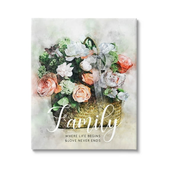 Family Where Life Begins Phrase Botanical & Floral Graphic Art Gallery Wrapped Canvas Print Wall Art