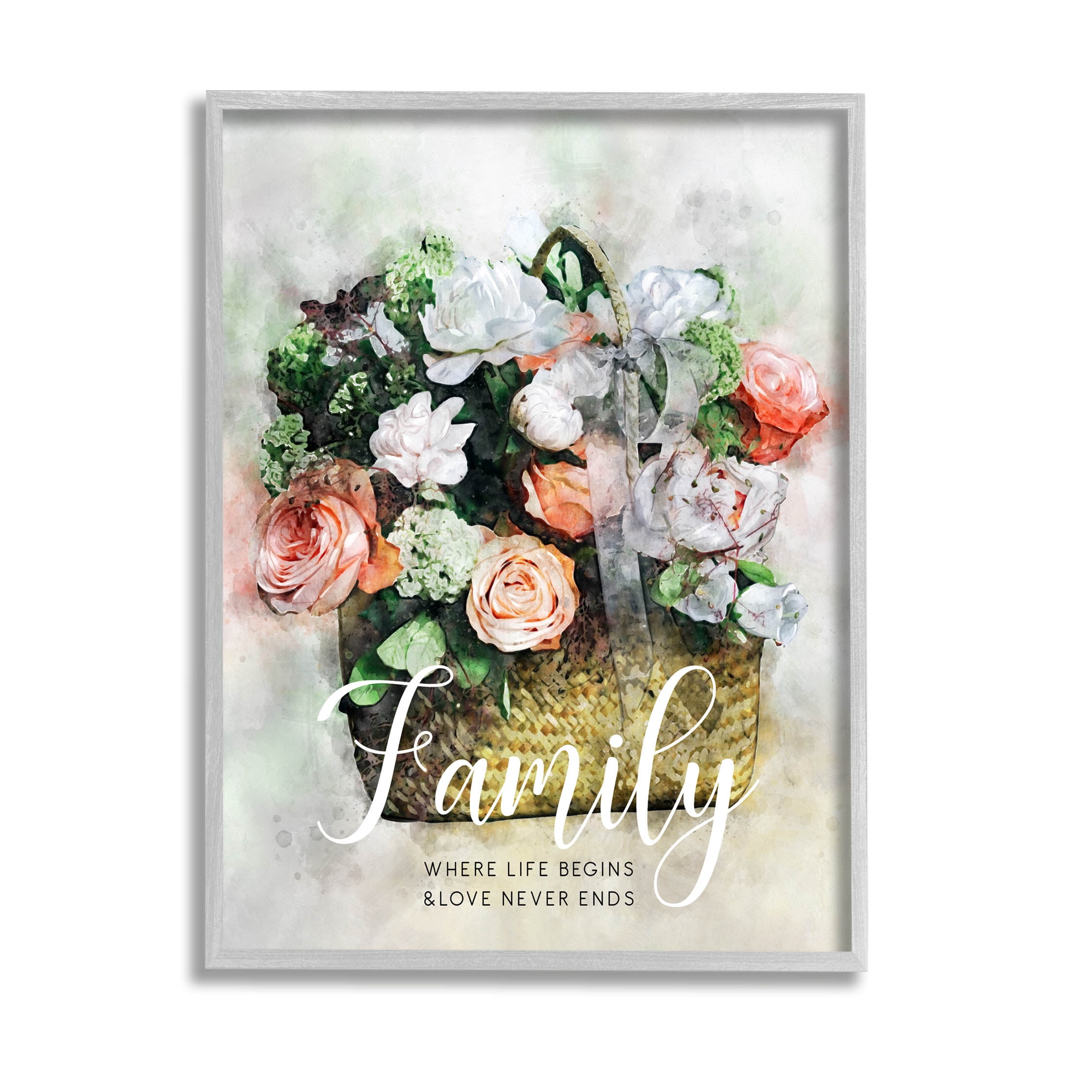 Family Where Life Begins Phrase Botanical & Floral Graphic Art Gray Framed Art Print Wall Art