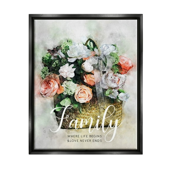 Family Where Life Begins Phrase Botanical & Floral Graphic Art Jet Black Framed Art Print Wall Art
