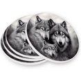 thumbnail image 1 of Family Wolf Grey Coasters Absorbent Moisture Non-Slip Drink Coaster Ceramic Stone with Cork Base Desktop Protection, 4PCS, 1 of 6