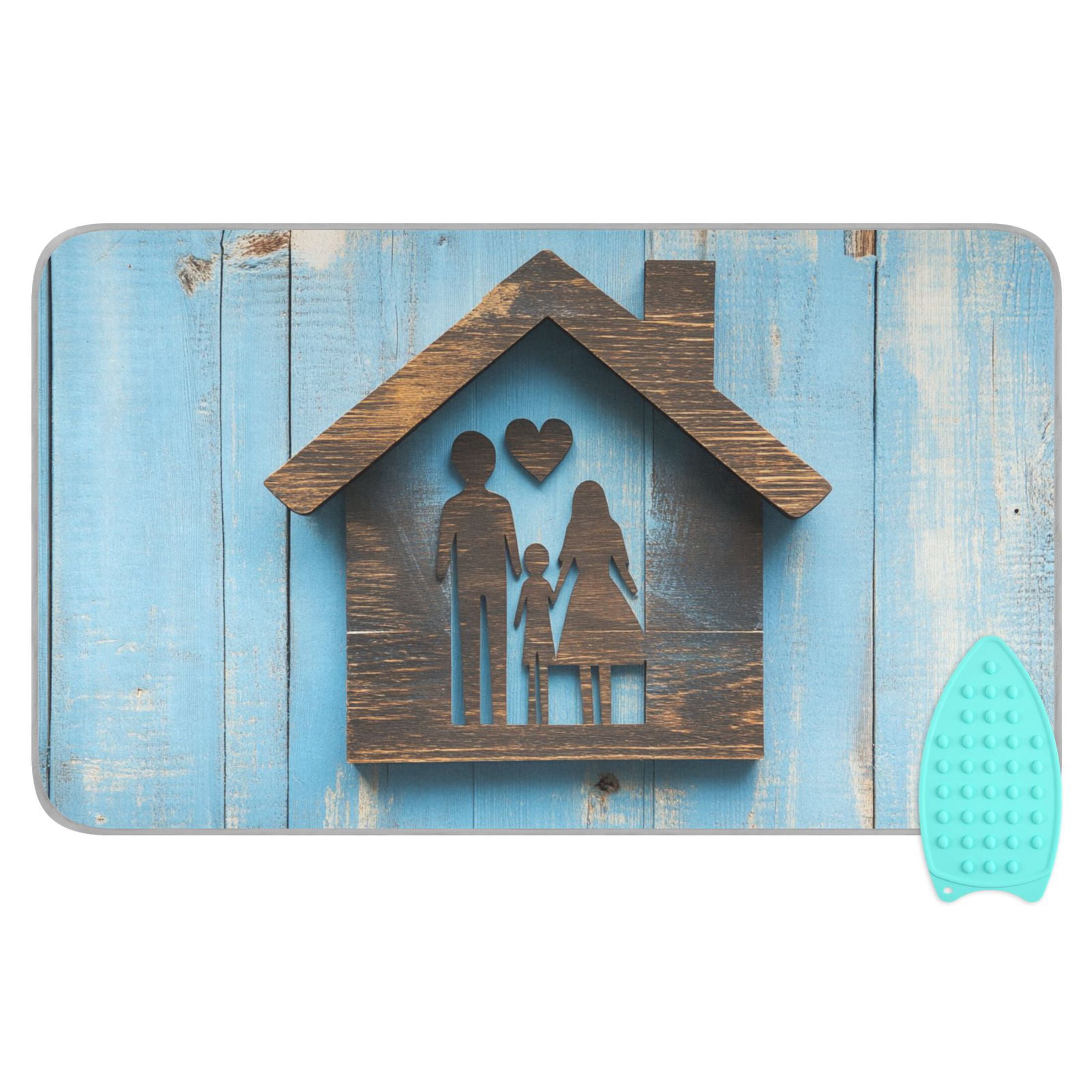 Family Wooden House-shaped Sign Ironing Mat Blanket Portable Travel Ironing Pad Heat Resistant Pad 47.2" x 27.6”